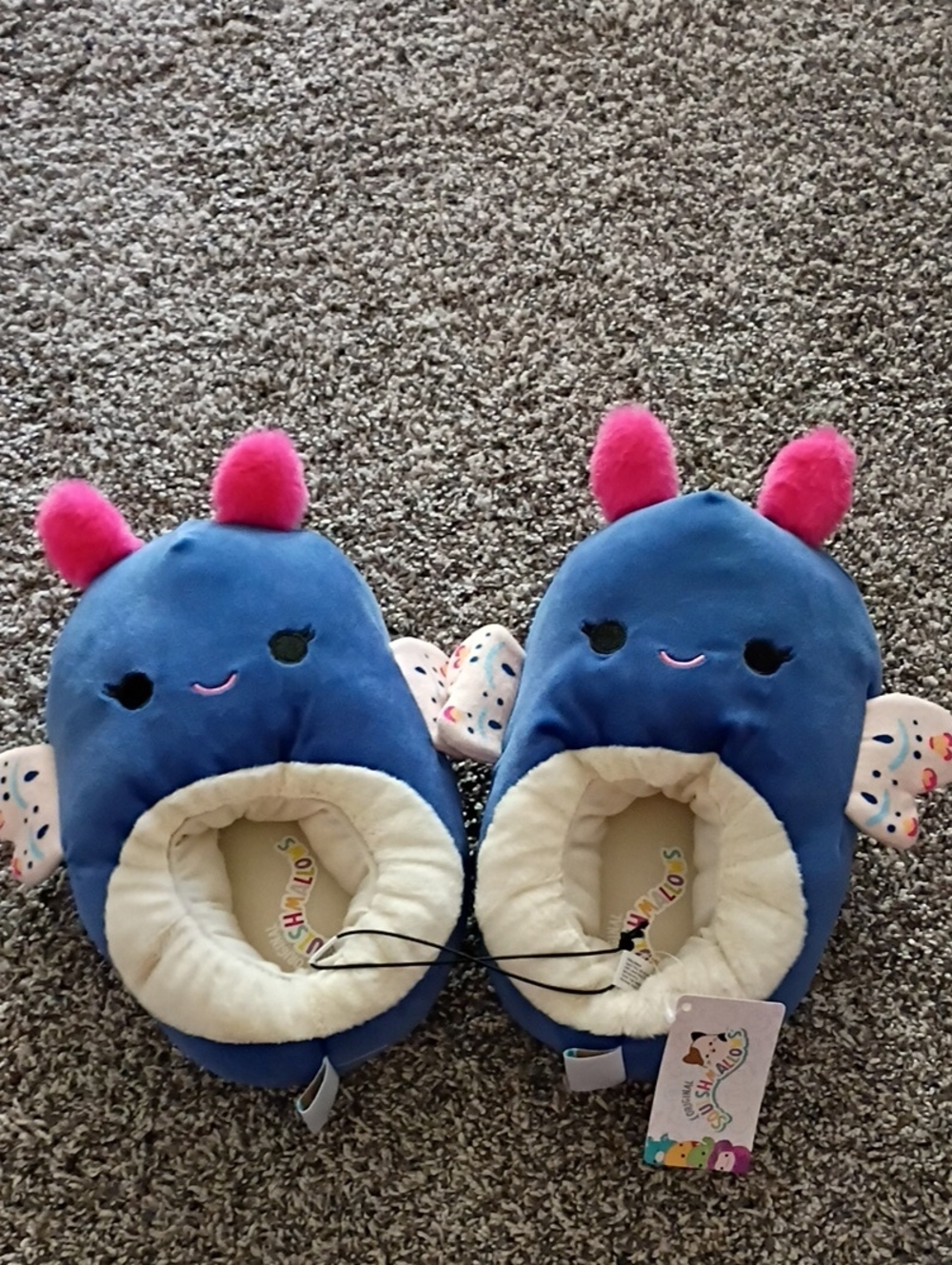 Squishmallows Blue Plush Kids Slippers with Pink Ear Accents